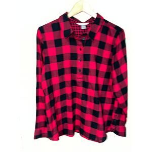 Buffalo Check Plaid Flannel Shirt TOP Cabincore Large 12 /14 Henley Hipster Top